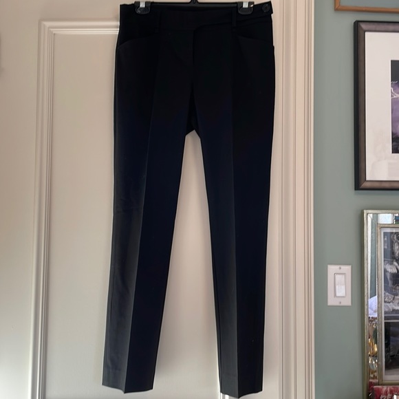 Black front pleat BCBGMaxazria skinny trouser with asymmetrical waist closure - Picture 1 of 5